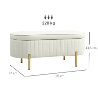 HOMCOM Banc de rangement, bout de lit en velours avec couvercle, pieds en métal, capacité 72 L, 108x44x43,5cm, crème(m-3)
