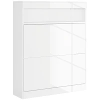 HOMCOM 16 Shoe Pair Storage Cabinet, with Flip Doors - High Gloss White(m-10)