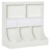 HOMCOM Meuble de rangement jouets enfant bibliothèque étagère de jouet pour chambre d'enfant 5 casiers 3 tiroirs non tissé MDF dim. 93,1L x 40l x 94H cm blanc(m-1)