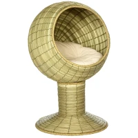 PawHut Raised Detachable Cat house, Natural Mat Grass Cat Bed, with Cushion(m-10)