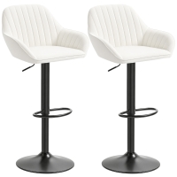 HOMCOM Set von 2 Drehbaren Barhockern Höhenverstellbar 87-107 cm Samt Rückenlehne und Fußstütze Cremeweiß