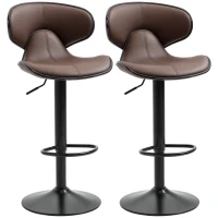 HOMCOM Breakfast Bar Stools Set of 2 with Curved Back 62-82cm Adjustable Height for Kitchen, Bar, Cafe, Brown(m-10)