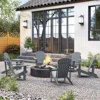 Outsunny Adirondack-Gartenstuhl mit Becherhalter Gartenliege Balkonstuhl Massivholz Dunkelgrau 95 x 72 x 93 cm(m-9)