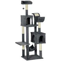 PawHut 177cm Cat Tree with Scratching Post, Hammock, Cat House - Dark Grey(m-1)