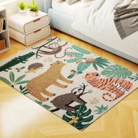 HOMCOM Tapis en polaire avec motif de jungle, facile d'entretien, Blanc crème+Coloré(m-4)