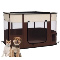 PawHut Foldable Dog Pen with Storage Bag for Indoor/Outdoor Use, Portable Pet playpen, with Ground Stakes - Brown(m-10)