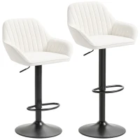 HOMCOM Lot de 2 Tabourets de Bar Pivotants Hauteur Réglable 87-107 cm Revêtement en Velours Dossier et Repose-pieds Crème(m-7)