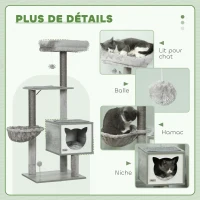 PawHut Arbre à chat griffoirs grattoirs multi-équipements niche hamac peluche courte sisal naturel 48x40x126cm gris(m-5)
