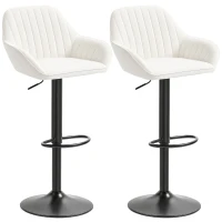 HOMCOM Lot de 2 Tabourets de Bar Pivotants Hauteur Réglable 87-107 cm Revêtement en Velours Dossier et Repose-pieds Crème(m-1)