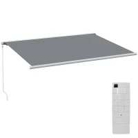 Outsunny 4x3m Full Cassette Electric/Manual Retractable Awning with Remote Controller, Sun Canopies for Patio Door Window with Remote Controller, Grey(m-10)