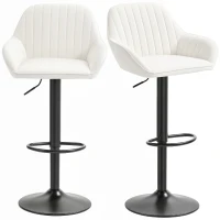 HOMCOM Lot de 2 Tabourets de Bar Pivotants Hauteur Réglable 87-107 cm Revêtement en Velours Dossier et Repose-pieds Crème(m-6)