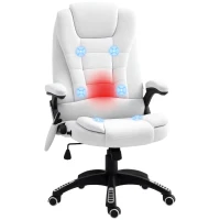 Vinsetto Massage Recliner Chair Heated Office Chair with Six Massage Points Linen-Feel Fabric 360° Swivel Wheels Cream White(m-10)