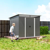 Outsunny Garden Metal Storage Shed House Hut Gardening Tool Storage w/ Tilted Roof and Ventilation 8.5 x 6ft, Grey(m-9)