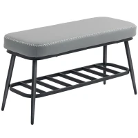 HOMCOM PU Leather Shoe Storage Bench - Grey(m-1)