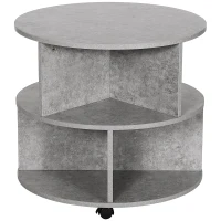 HOMCOM Round Coffee Table with Wheels, 3-Tier Rolling Side Table for Living Room with Divided Shelves, Cement Colour(m-1)