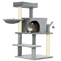 PawHut Sisal 100cm Cat Tree Tower with Sisal Scratching Post Grey(m-10)