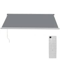 Outsunny 4x3m Full Cassette Electric/Manual Retractable Awning with Remote Controller, Sun Canopies for Patio Door Window with Remote Controller, Grey(m-11)