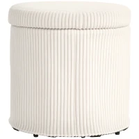 HOMCOM 40cm Round Storage Ottoman, Corduroy Footstool with Removable Lid and Legs, Vanity Stool for Living Room, Bedroom, Beige(m-10)