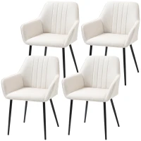 HOMCOM Chaises de salle à manger lot de 4 chaises assise dossier accoudoirs ergonomiques lin beige pieds effilés métal noir(m-1)