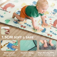 AIYAPLAY Dinosaur-Themed Baby Plat Mat Double Sided, Foldable, Water-Resistant for Outdoor/Indoor, 177 x 146 x 1.5cm(m-6)