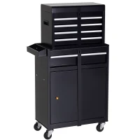 DURHAND Tool Chest 2 in 1 Metal Tool Cabinet Storage Box with 5 Drawers Pegboard Wheels 60x28x104.5cm Black(m-10)