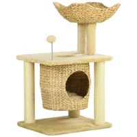 PawHut Cat Tree for Indoor Cats with Scratching Posts, Cat House, Bed, Toy Ball, Beige(m-1)