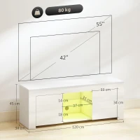 HOMCOM Mueble de TV con iluminación LED, 2 puertas de armario, estante de cristal, agujeros para cables, para sala de estar, aglomerado, Blanco(m-3)