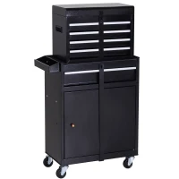 DURHAND Tool Chest 2 in 1 Metal Tool Cabinet Storage Box with 5 Drawers Pegboard Wheels 60x28x104.5cm Black(m-1)