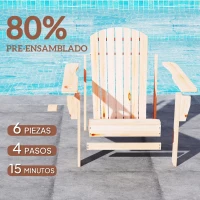 Outsunny Silla Adirondack de Madera con Reposabrazos y Respaldo Alto para Terraza Balcón Exterior 72x95x93 cm Natural(m-5)