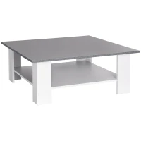 HOMCOM Square Coffee Table, Wooden Coffee Table with Storage, Cocktail Center Tea Table for Home Office, 80W x 80D x 31.5Hcm, Grey and White(m-10)