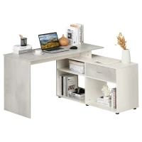 HOMCOM Corner Desk with Drawers and Shelves, L-Shaped Computer Desk Home Office Workstation Study Table, Grey and White(m-10)
