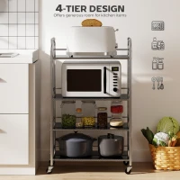 HOMCOM 4 Tier Stainless Steel Kitchen Storage Trolley with Adjustable Shelves - Silver(m-4)