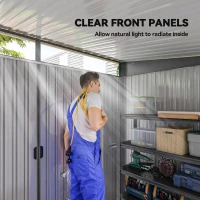 Outsunny Garden Metal Storage Shed House Hut Gardening Tool Storage w/ Tilted Roof and Ventilation 8.5 x 6ft, Grey(m-6)