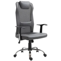 Vinsetto Office Chair, Computer Desk Chair, Mesh and PU Leather Swivel Chair with Adjustable Height and Rolling Wheels for Home Office Work Study, Grey(m-10)