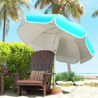 Outsunny Beach Umbrella Portable with Sand Anchor, Carry Bag, Adjustable Height & Tilt, UPF50+ UV Protection, Blue(m-9)