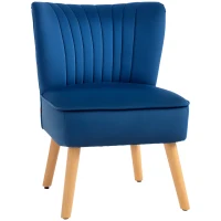 HOMCOM Modern Accent Chair, Fabric Living Room Chair with Rubber Wood Legs and Thick Padding, Dark Blue(m-10)