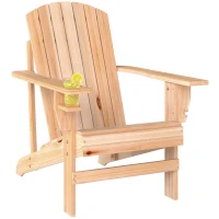 Outsunny Cadeira Adirondack de Madeira Cadeira de Jardim com Apoio para os Braços Encosto Alto para Terraço Balcão Exterior 72,5x97x96cm Natural(m-11)