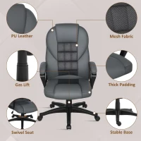 HOMCOM Faux Leather Office Chair - Charcoal Grey(m-5)