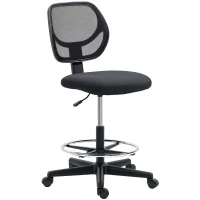 Vinsetto Ergonomic Mesh Standing Desk Chair with Adjustable Footrest Ring and Seat Height Black(m-10)