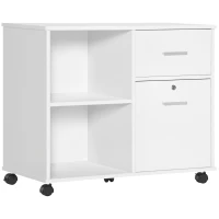 Vinsetto Filing Cabinet with Wheels, Mobile Printer Stand with Open Shelves and Lockable Drawer for A4 Size Documents, White(m-10)