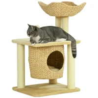 PawHut Cat Tree for Indoor Cats with Scratching Posts, Cat House, Bed, Toy Ball, Beige(m-9)