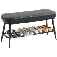 HOMCOM PU Leather Shoe Storage Bench - Charcoal Grey(m-10)