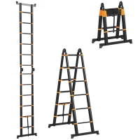 HOMCOM 3.8m Duo Aluminium Ladder w/ Tool Holder - Yellow(m-10)