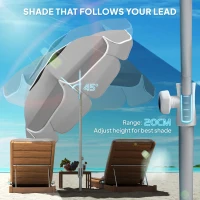 Outsunny Beach Umbrella Portable with Sand Anchor, Carry Bag, Adjustable Height & Tilt, UPF50+ UV Protection, Grey(m-6)