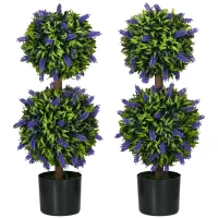 HOMCOM Set of 2 Artificial Plants, Lavender Flowers Ball Trees with Pot, for Home Indoor Outdoor Decor, 70cm(m-1)