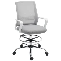 HOMCOM Draughtsman Chair, Mesh Drafting Chair, Ergonomic Office Chair with Lumbar Support, Adjustable Foot Ring, Grey(m-10)