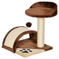PawHut Cat Tree Scratching Scratcher Post Kitten Activity Centre Climber Hanging Ball Brown(m-10)