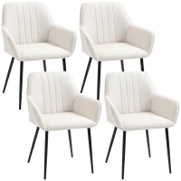HOMCOM Chaises de salle à manger lot de 4 chaises assise dossier accoudoirs ergonomiques lin beige pieds effilés métal noir(m-10)