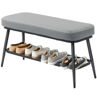 HOMCOM PU Leather Shoe Storage Bench - Grey(m-11)