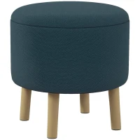 HOMCOM Round Linen-Look Storage Ottoman - Blue(m-10)